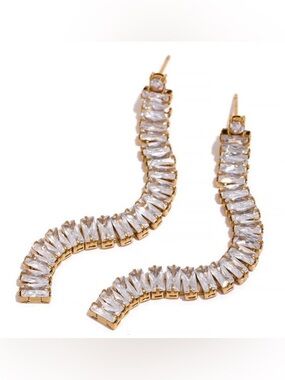 Golden Long Tassel Drop Earrings Luxury Cubic Zirconia Gold Plated New